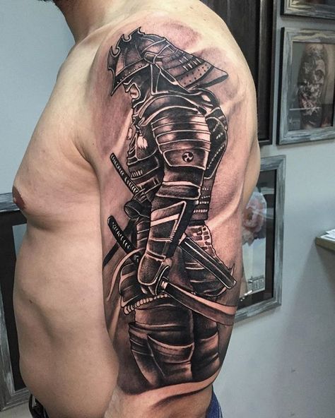 Samurai Bicep Tattoo, Samari Tattoos For Men, Samari Tattoos, Men Wolf Tattoo, Shaolin Tattoo, Japanese Samurai Tattoo, Simple Tattoos For Men, Attractive Tattoos, Samurai Tattoos