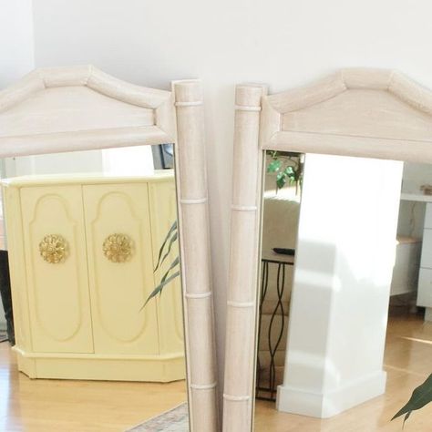 Dani | Painted Furniture & Decor on Instagram Green Wall Mirrors, Bamboo Palm, Mustard Walls, Dresser Painted, Rope Mirror, Entry Mirror, Palm Beach Regency, Bamboo Bar, Palm Beach Style