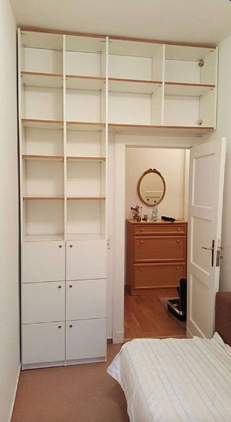 Closet For Tiny Bedroom, Tiny Dressing Room Ideas, Beds In Closets Ideas, Tiny Room Storage, Small Bedroom Ideas With Closet, Boxroom Bedroom Ideas, Small Bedroom With Closet, Small Narrow Bedroom Ideas, Tiny Master Bedrooms Decor