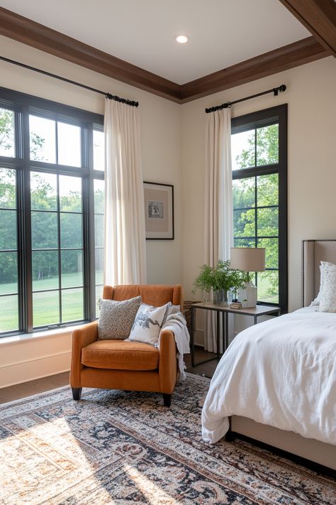 15 Tips to Transform Your Master Bedroom Decor – Everyday Inspo Bedroom With Wall Of Windows, Bedroom With One Window, Master Suite Layout With Sitting Area, Shack Bedroom, Window Above Bed, Master Suite Layout, Bachelor Bedroom, Bedroom 2024, Elegant Mirrors