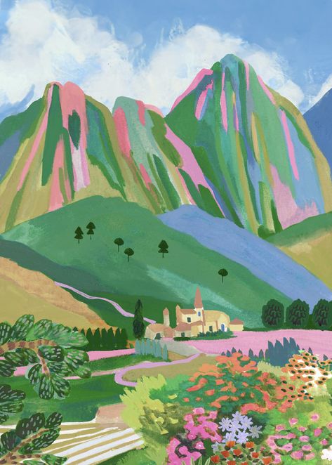 The Dolomites/ Travel Illustration / Art Print / A5, A4, A3, A2 / Wall Art / Birthday / Housewarming Gift / Anniversary - Etsy.de Mountain Illustration, Colorful Mountains, Rainbow Mountain, The Dolomites, Colourful Art, Travel Illustration, Art Birthday, Paint And Sip, Mountain Paintings