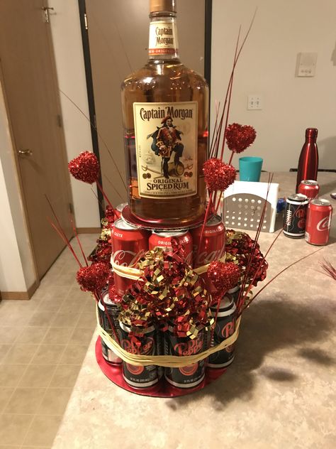 Captain And Coke Gift, Captain Morgan Gift Ideas, Captain Morgan Decorations, Captain Morgan Gift Basket, Captain Morgan Cake, Captain Morgan Gift, Coke Bar, Coke Gifts, Coke Cake