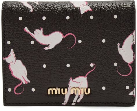 #affiliatead -- MIU MIU Cat-print grained-leather wallet -- #Chic Only #Glamour Always Cat Wallet, Studded Bag, Bubblegum Pink, Polka Dot Print, Cat Print, White Cat, Miu Miu, Leather Wallet, Wallets