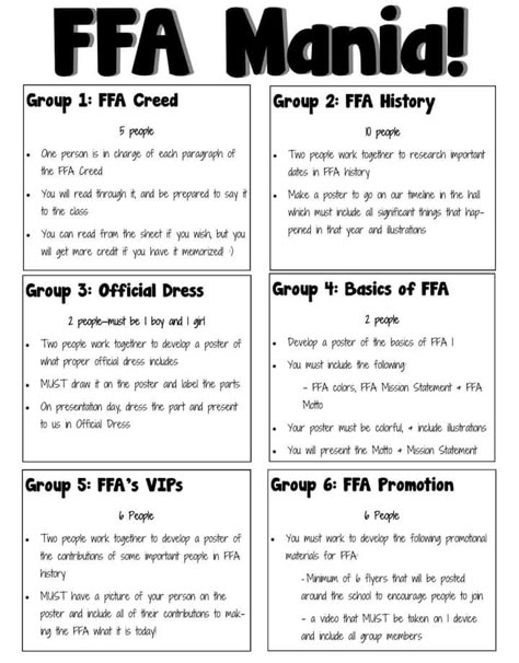 Ffa Scavenger Hunt Ideas, Ffa Greenhand Ideas, Intro To Agriculture Activities, Ffa Activities Middle School, Ffa Lesson Plans, Ffa Greenhand Activities, Ffa Dress Up Days, Ffa National Convention Packing List, Agriculture Teacher Classroom