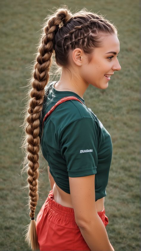 Active Hairstyles For Long Hair, Running Hairstyles For Long Hair, Sport Braids, Long Dutch Braids, Cute Braided Ponytail Hairstyles, Military Hairstyles For Women, Sport Hairstyles For Long Hair, Lax Hairstyles, Athlete Hairstyles