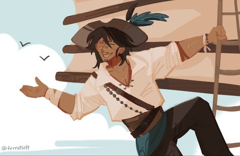 #art #pirate #artinspo #artfight art belongs to me! character belongs to @/Fishgl0ry on artfight Cool Pirate Art, Pirates Poses Reference, Pose Reference Pirate, Pirate Pose Reference, Pirate Drawing Male, Pirate Character Design Male, Pirate Drawing Reference, Male Pirate Oc, Pirate Oc Art