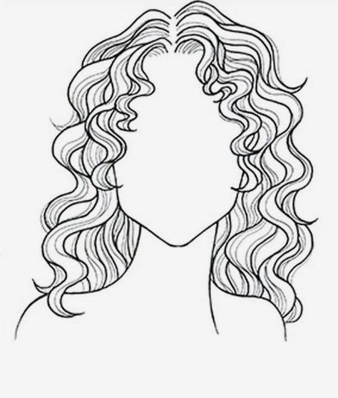 Curly Hair Base Drawing, Drawing Hairstyles Girl, Curl Hair Drawing, Fantasy Hair Drawing, Hair Outline Drawing, Hair Template Drawing, Hair Sketches Girl, Curly Hair Art Reference, Wavy Hair Sketch