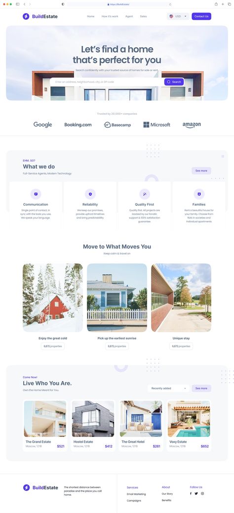 Build Estate - Landing Page designed by Adalahreza 🐺 for Kretya. Connect with them on Dribbble; the global community for designers and creative professionals. Real Estate Site Web Design, Location Page Web Design, Blog Listing Page Design, Creative Landing Page Design Inspiration, Landing Page Design Inspiration Layout, Landing Pages Design, Listing Website Design, Real Estate Ui Design, Real Estate Website Design Inspiration