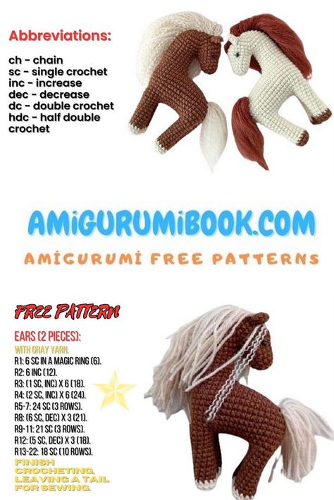 Adorable Amigurumi Free Pattern: Little Horse Crochet Tutorial – Amigurumibook.com Amigurumi Horse, Free Amigurumi Crochet Patterns, Crochet Toys Free Patterns, Single Crochet Decrease, Crochet Snowflake Pattern, Crochet Horse, Crochet Decrease, Amigurumi Animals, Crochet Animals Free Patterns