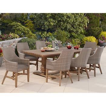 Outdoor Dining Sets For 8, Creek Backyard, Poolside Ideas, Backyard Updates, Small Patio Furniture, Resin Patio Furniture, Teak Patio Furniture, Backyard Furniture, Deck Projects