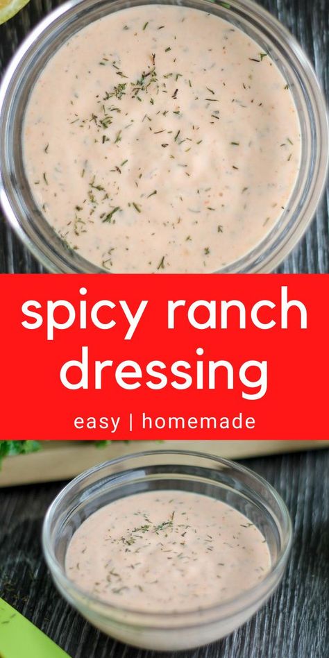 Spicy Ranch Dressing Easy, Spicy Ranch Seasoning Recipes, Spicy Dressing Recipes, Spicy Salad Dressing Recipes, Spicy Ranch Recipe, Homemade Spicy Ranch, Cajun Ranch Dressing, Mexican Ranch Dressing, Spicy Ranch Dressing Recipe