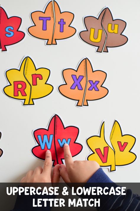 UPPERCASE LOWERCASE matching #preschool #kindergarten #literacy #kidsactivities #autumn #fall Lowercase Uppercase Matching, Fall Ela Activities Preschool, Fall Letter Activities, Fall Centers For Preschool, Literacy Games Preschool, Uppercase And Lowercase Matching, Letter Matching Preschool, Autumn Preschool, Language Activities Preschool