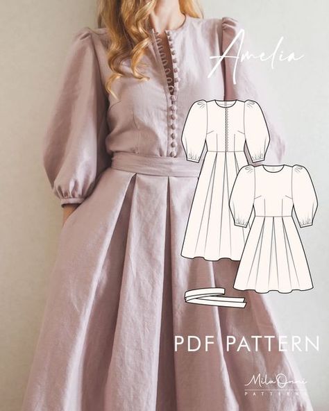 Free Dress Pattern, Tea Dress Pattern, Dress Sewing Patterns Free, Dress Patterns Free, Dress With Buttons, Embroidered Belt, Retro Pin Up, Amelia Dress, Belt Dress