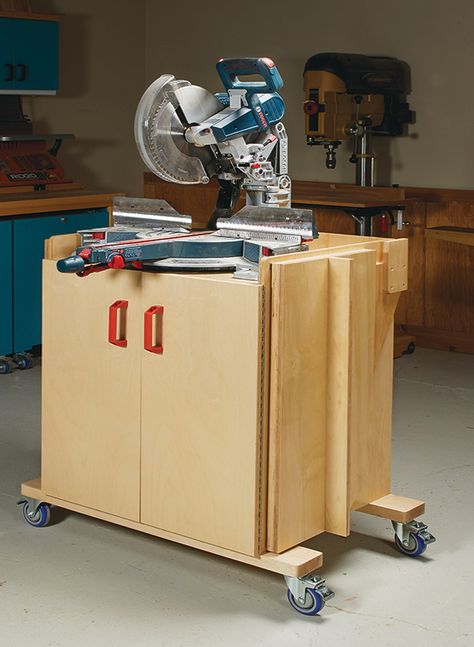 Heavy-Duty Miter Saw Station | Woodworking Project | Woodsmith Plans Mobile Miter Saw Station Plans, Mobile Mitre Saw Station, Miter Saw Cart, Miter Saw Station Mobile, Mobile Miter Saw Station, Miter Saw Station Plans, Dewalt Miter Saw Stand, Mitersaw Station, Miter Saw Bench