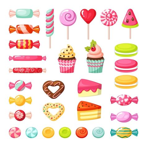 Sweet Illustration Candy, Candies Illustration, Candy Vector, Candy Illustration, Donut Sticker, Celebration Food, Candy Card, Candyland Cake, Candy Clipart