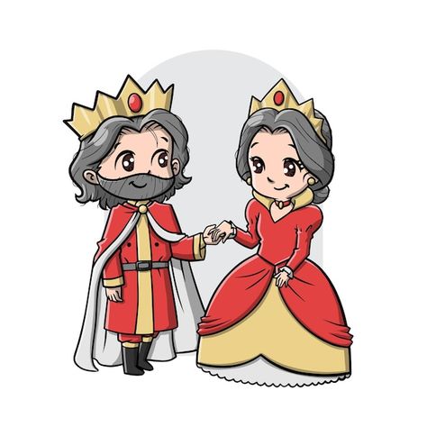 King Cartoon Drawing, King And Queen Illustration, King And Queen Aesthetic, Queen Cartoon, Prince Cartoon, King And Queen Pictures, Queen Illustration, King Cartoon, King Dress