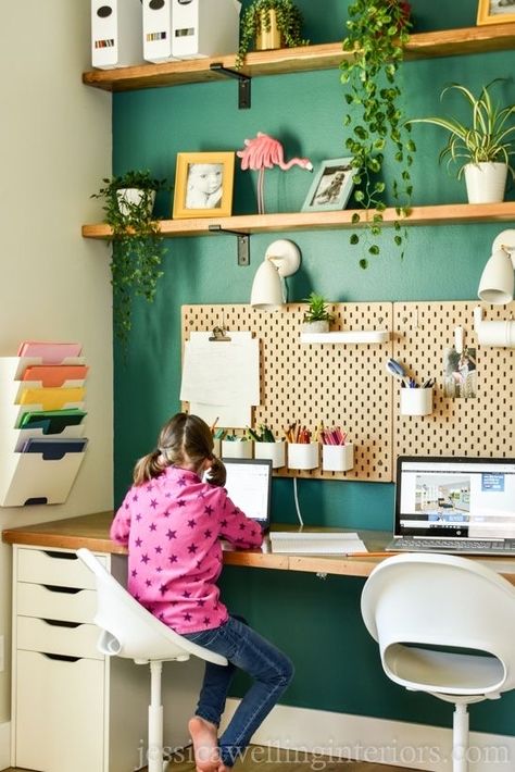 24 School Desk Designs 2024: Inspire Learning with Style - placeideal.com Lil Woodzeez Storage, Simple Homeschool Room, Kids Desk Area, Homeschool Room Design, Kids Room Desk, Homework Room, Ikea Desk Hack, Tile Stencils, Desk For Home