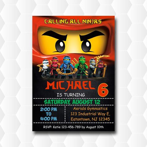 Ninjago Birthday Invite, Ninjago Birthday Party Invitations, Ninjago Invitations Printable Free, Lego Ninjago Invitations, Ninjago Birthday Invitations, Lego Invitation, Ninja Themed Birthday Party, Luca Party, Ninjago Invitations