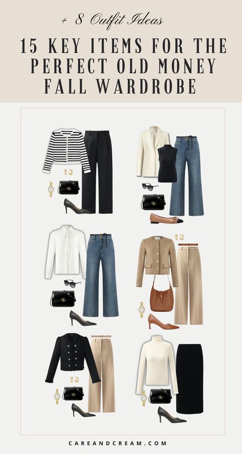 Curious about how to look expensive on a budget this fall? Discover how to nail the chic, effortless, old money fall fashion with our minimalist, neutral old money fall capsule wardrobe collection. Get the timeless old money aesthetic for less with our chic and classy old money fall outfits. Old Money Winter Wardrobe, Old Money Outfits For Fall, Outfits Old Money Mujer, Chic Fall Outfits Classy, Modern Chic Outfits, Shein Fall Outfits, Minimalist Fall Outfit, Minimalist Old Money, Old Money Fall