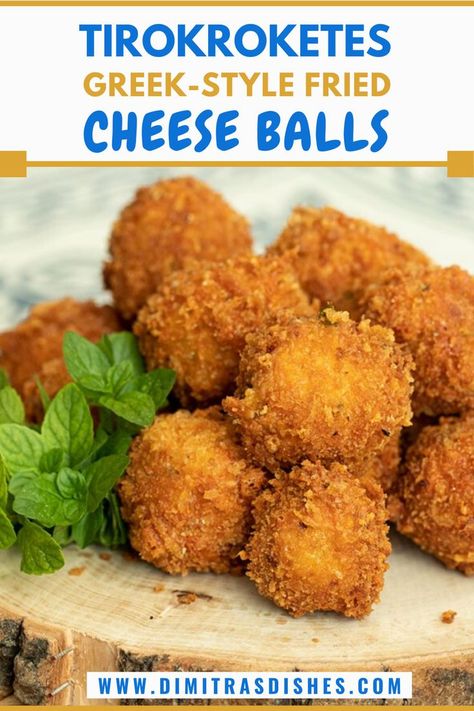 These easy Greek Style Fried Cheese Balls, also known as, Tirokroketes, are the perfect appetizer for your Holiday table. They’re filled with 3 different types of cheese, coated in cheesy bread crumbs and fried to a crisp, golden perfection. #cheeseballs #appetizers #greekrecipes #dimitrasdishes Feta Cheese Ball, Greek Fried Cheese, Fried Cheese Balls, Different Types Of Cheese, Dimitras Dishes, Greek Recipes Authentic, Greek Appetizers, Greek Cheese, Greek Dinners