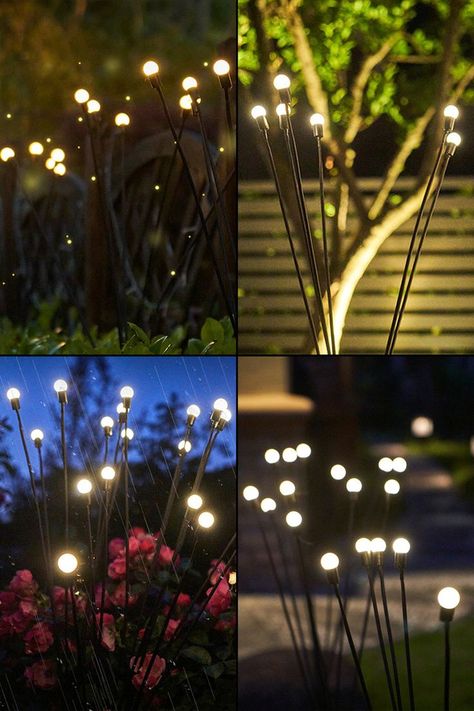 Garden Firefly Lights, Solar Powered Firefly Garden Light, Firefly Lights Garden, Fire Fly Lights, Light Garden Ideas Night, Firefly Garden Lights, Firefly Lights Outdoor, Garden Bed Lighting, Garden Lights Ideas Outdoor