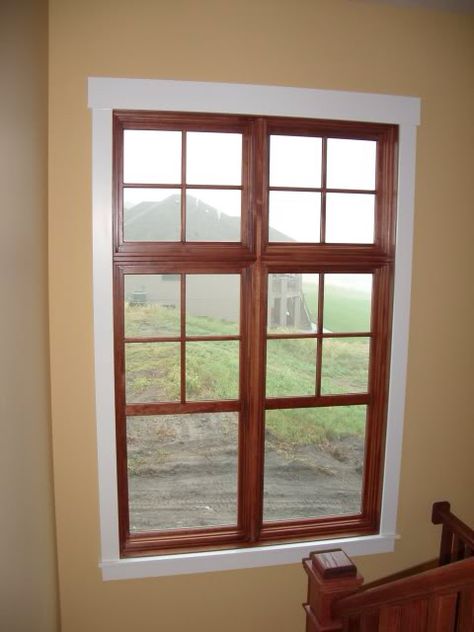 Wood window white trim Wood Windows White Trim, Wood Doors White Trim, White Window Trim, Natural Wood Trim, Oak Wood Trim, White Baseboards, Interior Window Trim, Stained Trim, Oak Windows