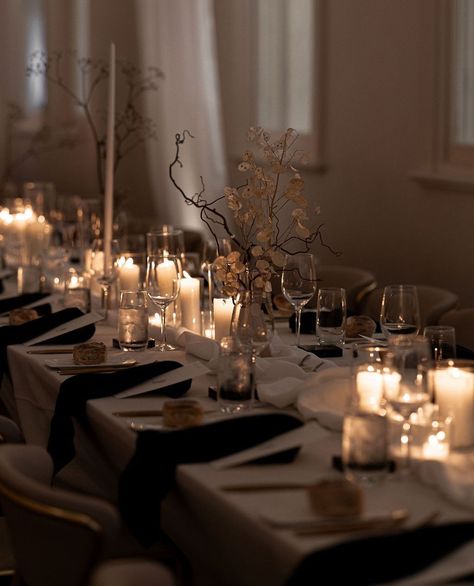 Don't like flowers? No worries. Take note from P + P's wedding, where sticks and dried foliage rambled in wild formations, adding to the otherworldly feel of the night... 🖤⁠ ⁠ Couple: @thecosentino @pshealthbypriscilla⁠ Planning, Styling and Coordination: @_bowcreative⁠ Reception Venue: @sophia.prahranarcade @atlanticgroup⁠ Photography: @mervetogan⁠ Videography: @luca.zarik⁠ Floristry: @tremellabotanicals⁠ Reception Props: @hall.of.flame.candles @thesmallthingsco⁠ Drapery: @activedraping⁠ Sta... Candle Dinner Table, Stationery Studio, Wedding Setup, Festive Tablescape, Candles In Fireplace, Prop Hire, Ethereal Wedding, Wedding Set Up, Candle Dinner