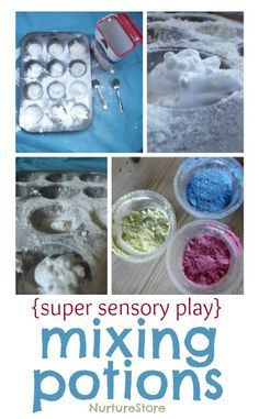 A super idea for sensory play : mixing potions! {this is great when you have babies, toddlers and preschoolers playing together!} Goop Recipes, Potions For Kids, Classroom Recipes, Sensory Recipes, Daisy Ideas, Sensory Kids, White Peaches, Preschool Sensory, Sped Classroom