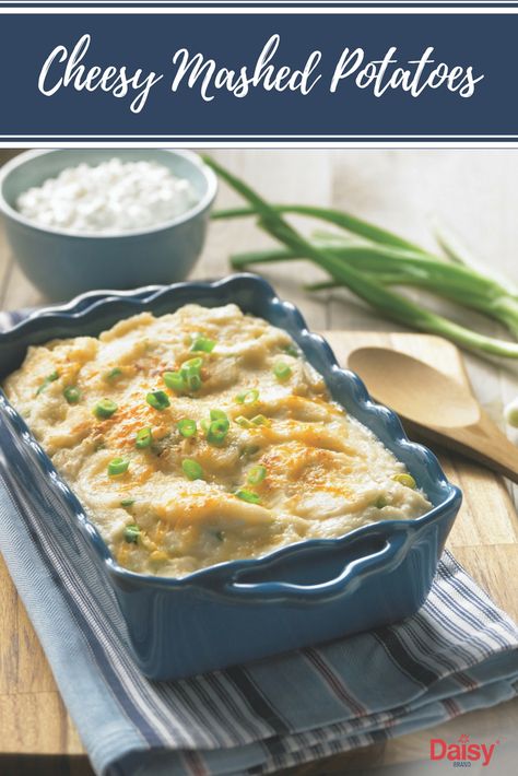 These quick Cheesy Mashed Potatoes are a tasty side the whole family will enjoy. Cheesy Mashed Potatoes Recipe, Daisy Sour Cream, Daisy Brand, Mashed Potato Casserole, Mashed Potatoes Recipe, Cheesy Mashed Potatoes, Vegetarian Bake, Pasta Sides, Mashed Potato Recipes