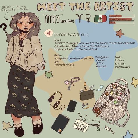 Meet The Oc, Drawing Types, Oc Sheet, Meet The Creator, Backpack Drawing, Artist Reference, Sheet Design, The Oc, Drawing Inspo