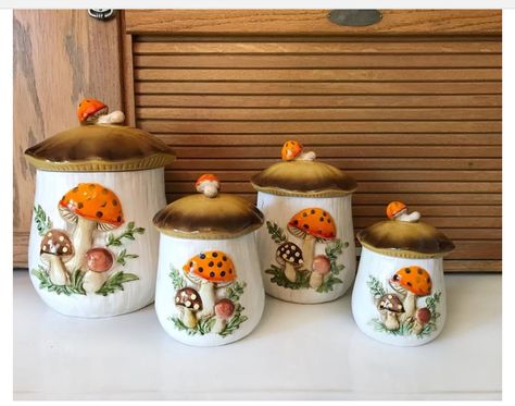 Mushroom Canisters, Merry Mushroom, Vintage Kitchen Canisters, Ceramic Kitchen Canisters, Ceramic Canister Set, Ceramic Canisters, Kitchen Canister Set, Vintage Canisters, Kitschy Kitchen