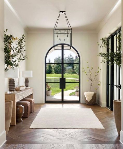 First impressions are everything, right? I am torn. I have an undeniable affection for glass… Mediterranean Interior Design, Mediterranean Interior, Bg Design, Entry Way Design, Neutral Interiors, Home Entrance Decor, Mediterranean Home, Glass Front Door, Mediterranean Homes