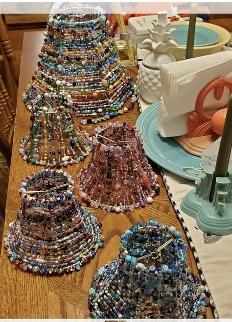 Recycle, Reuse and Repurpose! | I made all these lampshades out of beads and lampshade frames | Facebook Lampshade Makeover Diy Ideas, Beaded Lampshade Diy, Beads Lampshade, Beaded Lamp Shades, Bead Lampshade, Button Lampshade, Bead Lamp, Lamp Shade Crafts, Diy Lampshade