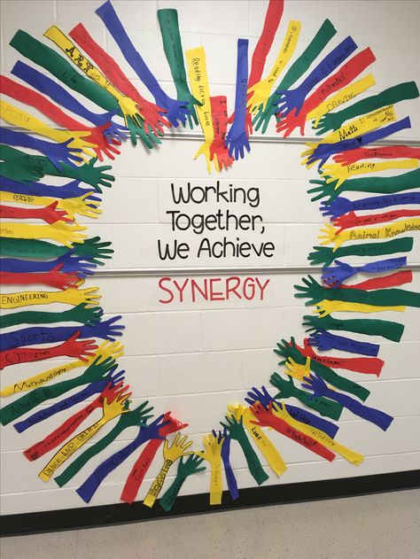 Synergize TLIM Habit 6 Everyone has Genius!! Synergize Habit 6 Bulletin Board, Leader In Me School Decor, Leader In Me Kindergarten, 7 Habits Bulletin Board Ideas, Leader In Me Classroom Ideas, Habit 6 Synergize, Leader In Me Bulletin Board, Leadership Bulletin Boards, Poster Ideas For School