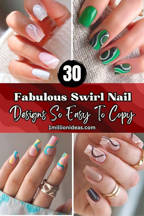 30 Fabulous Swirl Nail Designs So Easy To Copy Chrome Abstract Nails Designs, Nail Art Designs Swirls, Simple Swirl Nail Designs, Swirl Dip Nails, Autumn Swirl Nails, Abstract Nails Design, Nail Swirl Designs Simple, Nail Swirl Designs, Swirl Gel Nails