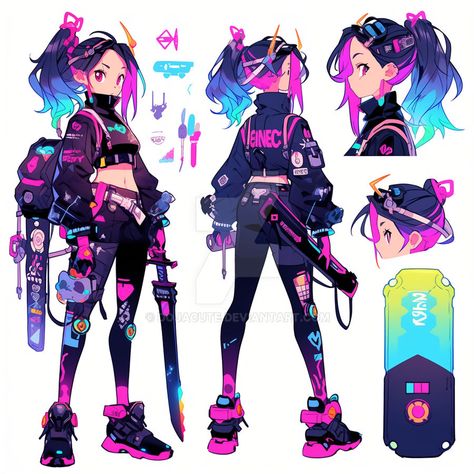 Cyberpunk Oc Outfit, Cybergoth Character Design, Cyberpunk Media Character, Cyberpunk Oc Design, Cyberpunk Oc Art Female, Cyberpunk Jacket Concept Art, Anime Cyberpunk Outfit, Vtuber Cyberpunk, Neon Punk Outfits