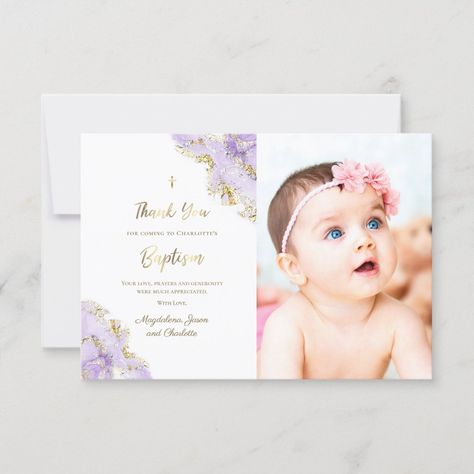 Baptism lavender ink thank you card Watercolor Flower Invitation, Marble Invitation, Purple Watercolor Flowers, Glitter Invitations, Cherry Blossom Flowers, Flower Invitation, Baptism Girl, Baptism Invitations, Purple Watercolor