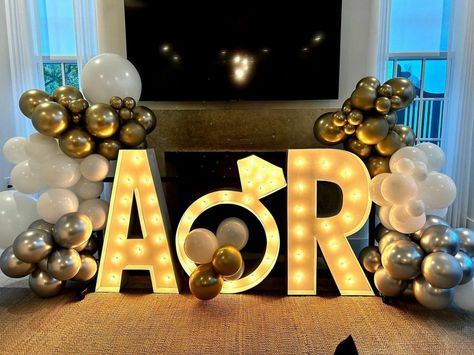 Wedding Ring Lighted Letters Marquee Sign Engagement Marquee Letters, Ring Marquee Light, Big Letters Decoration, Marquee Sign Wedding, Marquee Letters Wedding, Letter Marquee, Engagement Letter, Spell Names, Age Naturally