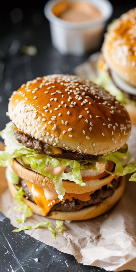 Copycat McDonald’s Big Mac [25 Minutes] – Chasety Leon, Mcdonald's Copycat Recipes, Macdonald Food, Copycat Sauces, Mcdonalds Big Mac, Mcdonald's Big Mac, Blueberry Cinnamon Rolls, Copycat Food, Quarter Pounder