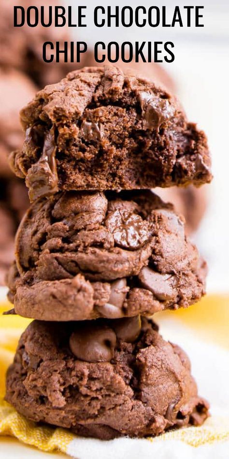 Double Chocolate Chip Cookies Recipe | Sugar and Soul Triple Chocolate Chip Cookies, Chocolate Chip Pudding, Chocolate Chip Pudding Cookies, Triple Chocolate Cookies, Double Chocolate Chip Cookies, Double Chocolate Cookies, Pudding Cookies, Chocolate Cookie Recipes, Oreo Dessert