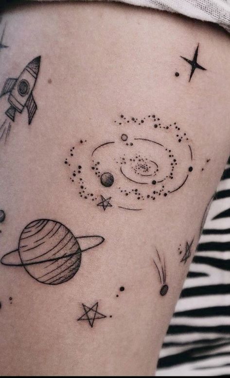 Little Tattoos, Astronomy Tattoo, Cosmic Tattoo, Universe Tattoo, Planet Tattoos, Galaxy Tattoo, Handpoke Tattoo, Theme Tattoo, Cute Tiny Tattoos