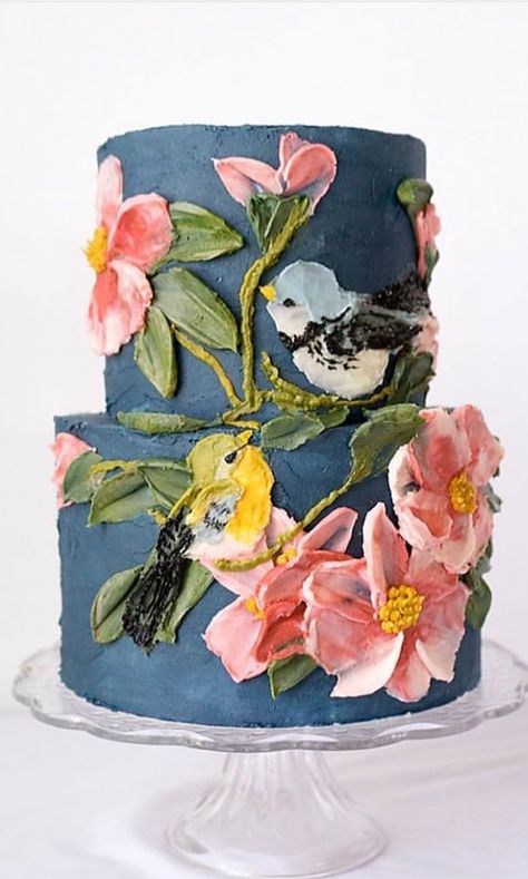 Bird Cakes, Buttercream Flowers, Painted Cakes, Pretty Birthday Cakes, Unique Cakes, Gorgeous Cakes, Floral Cake, Fancy Cakes, Cake Decorating Techniques