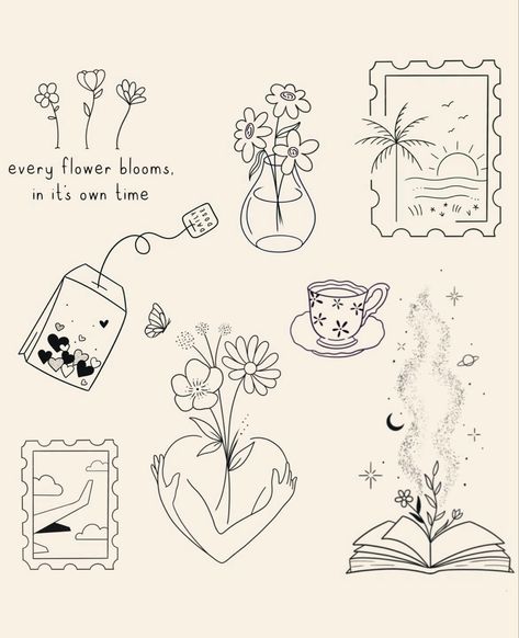 Mini Tattoo Drawings, Green Ink Tattoo Simple, Tattoo Ideas For Patchwork, Tattoos With Hearts In Them, Cute Sticker Tattoos, Small Journal Drawings, 2x2 Inch Tattoo Ideas, Cozy Tattoo Ideas, Small Aesthetic Drawings