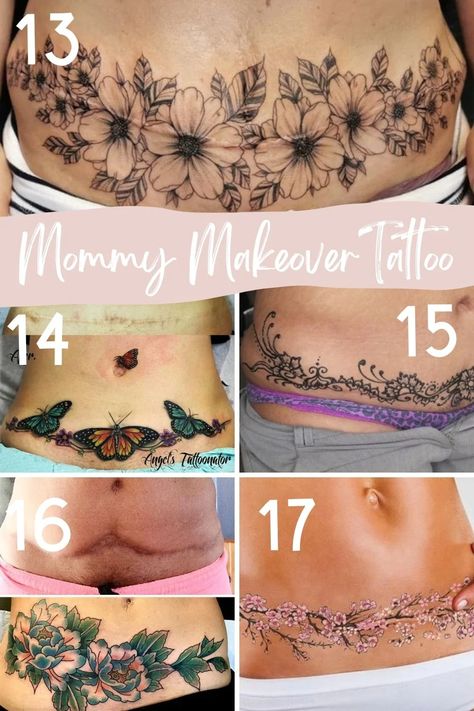 Beautiful Tummy Tuck Tattoo Designs and Ideas - TattooGlee Waist Scar Tattoo, Tommy Tuck Tattoo, Tattoo Tummy Lower Stomach, Around The Waist Tattoo, Tummy Tattoos For Women Lower Stomach Cover Up, Cover Up Tattoos For Women Tummy Tucks, Hip To Hip Tattoos Women, Panniculectomy Scar Tattoo, Belly Scar Tattoo