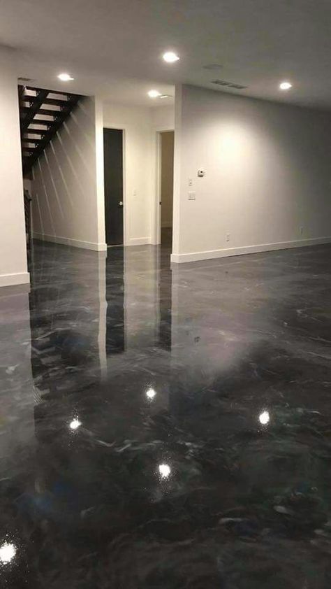 Dark Grey Epoxy Floor, Dark Epoxy Floor, Black Epoxy Floor, Lobby Flooring, Remodeled Basement, Epoxy Floor Designs, Car Showroom Design, Garage Epoxy, Chill Lounge