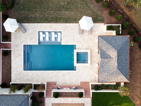 Geometric pool with a raised spa and tanning ledge. #geometricpool Geometric Pool Designs With Spa And Tanning Ledge, Rectangle Pool With Raised Spa And Sun Shelf, Pool Ideas With Tanning Ledge, Pool With Sun Shelf And Hot Tub, T Shaped Pool With Tanning Ledge, T Shape Pool, Geometric Pools With Spa, Gunite Pool With Tanning Ledge And Hot Tub, Geometric Pool With Tanning Ledge