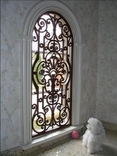 Faux Wrought Iron, Living Room Furniture Arrangement Ideas, Apartment Therapy Living Room, Window Valence, Wrought Iron Window, Basement Remodeling Diy, Small Basement Remodeling, Small Apartment Therapy, Faux Iron