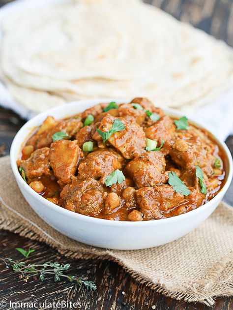 Trinidad Chicken Roti- An incredible Caribbean(tobago,Guyana) chicken meal that would excite your taste buds. Rich in spices, chickpeas and potato-So easy to make and comes together quickly. Chicken Roti Recipe, Trinidadian Food, Chicken Roti, Caribbean Foods, Caribbean Chicken, Brown Stew Chicken, Jamaica Food, Trinidad Recipes, Carribean Food