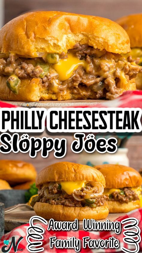 Stuffed Pepper Philly Cheesesteak, Cheesesteak Sloppy Joe Recipe, Easy Weeknight Recipes Families, Sloppy Joe Philly Cheese Steak Recipe, Philly Sloppy Joe Recipe, All Day Crockpot Meals Dinners, Food Ideas For Camping Families, Ground Beef Philly Cheese Steak Bowl, Dinner Ideas With Hamburger Buns