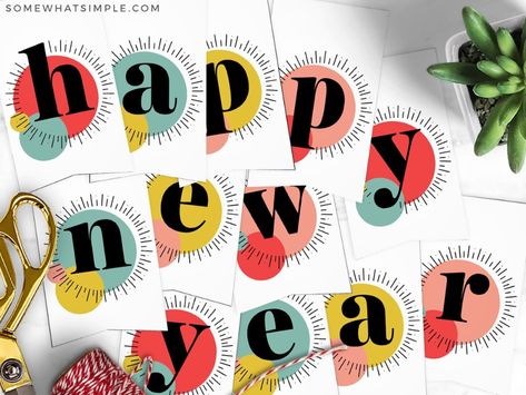 Printable New Years Decorations, Happy New Year Banner Printable Free, Happy New Year Printable Banner, Happy New Year Letters Printable, Happy New Year Printable, Church Announcements, Happy New Year Letter, New Year Printables, Printable Banner Letters